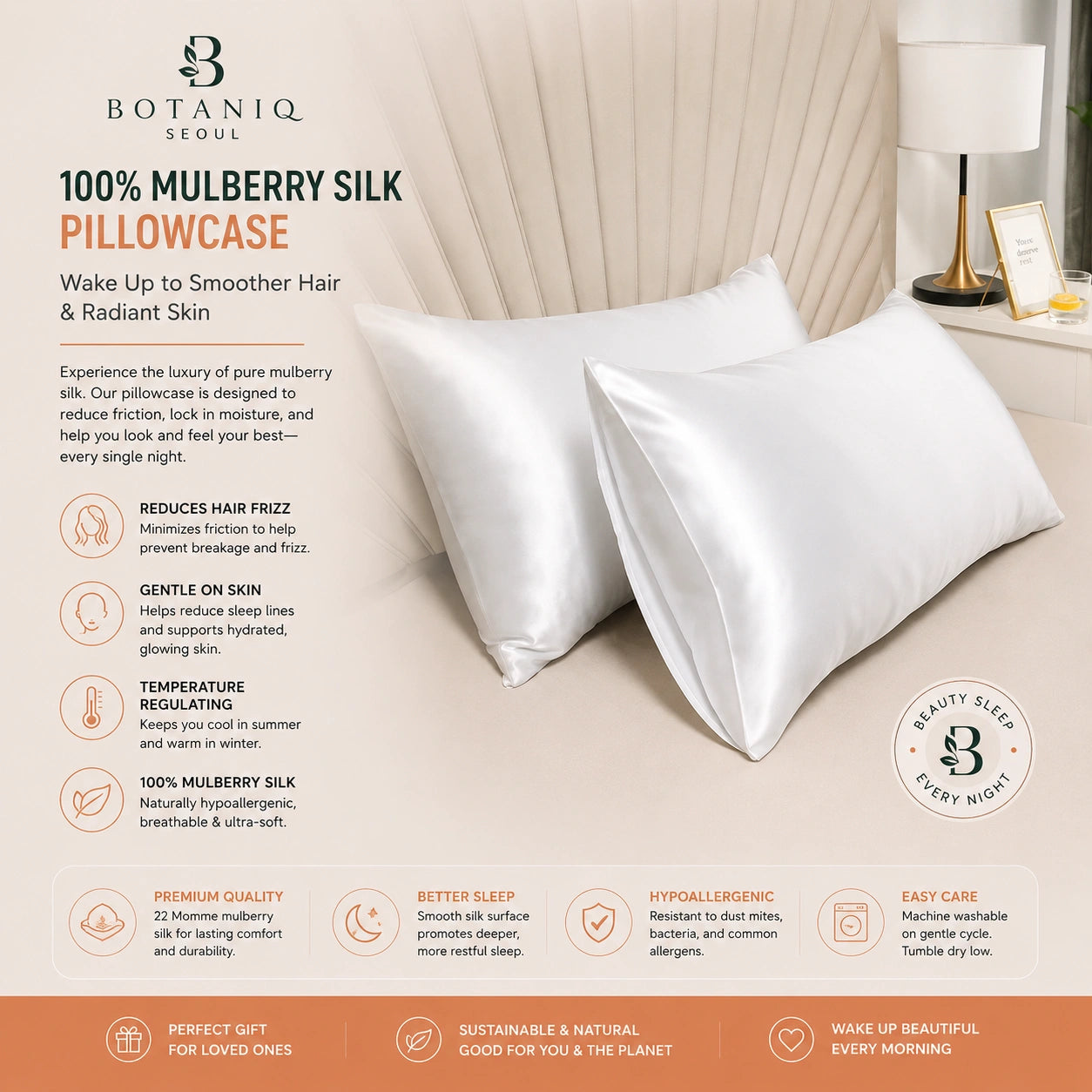 100% Mulberry Silk Pillowcase